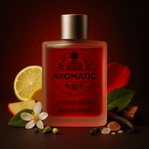 Crimson Desire warm men’s perfume with vanilla, musk, and labdanum notes by Aromatic