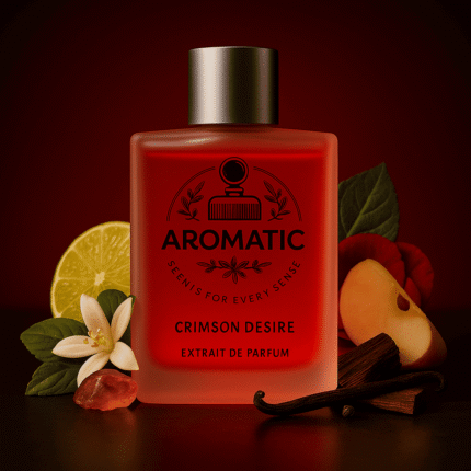 Crimson Desire men’s fruity woody perfume bottle by Aromatic