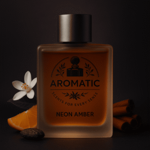 Neon Amber warm men’s perfume with vanilla, tonka bean, sandalwood, and patchouli