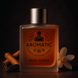 Neon Amber men’s citrus vanilla perfume bottle by Aromatic