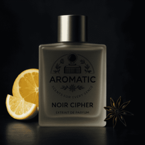 Noir Cipher warm men’s perfume with leather, tobacco, and tonka bean notes