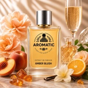 Amber Blush unisex perfume bottle by Aromatic with amber, vanilla, and citrus notes