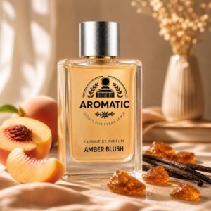 Aromatic Amber Blush luxury unisex fragrance with fruity, sweet, and powdery notes