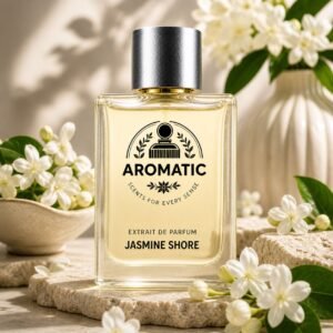 Aromatic Jasmine Shore luxury unisex fragrance bottle with elegant floral notes