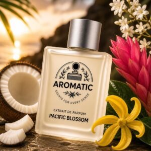 Aromatic Pacific Blossom unisex fragrance with coconut, Chinese rice flower, and ylang ylang